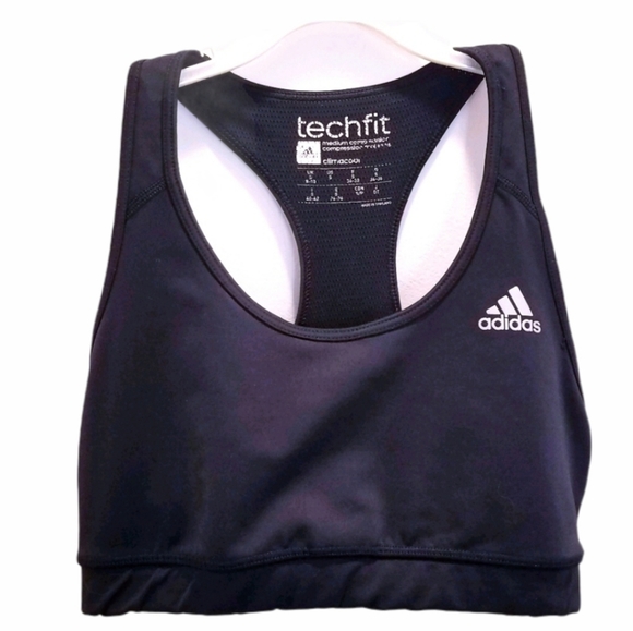Adidas Sports Bra Girls Size Small 8 10 Black techfit Youth - Picture 1 of 6